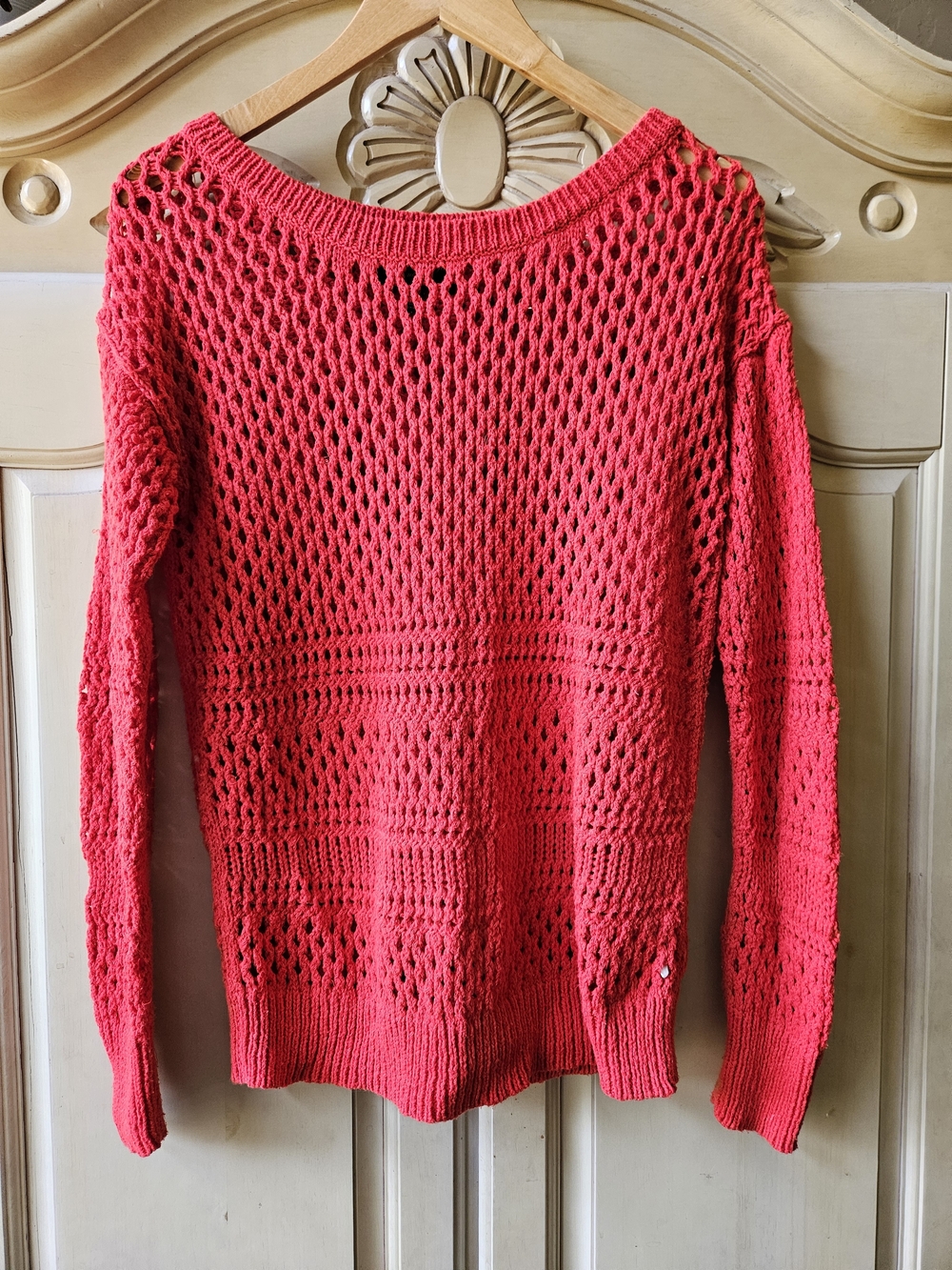 American Eagle Outfitters Open-Knit Scoop Neck Sweater in Bright Red